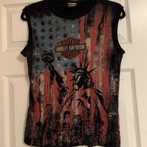 Harley Davidson statue of liberty muscle t